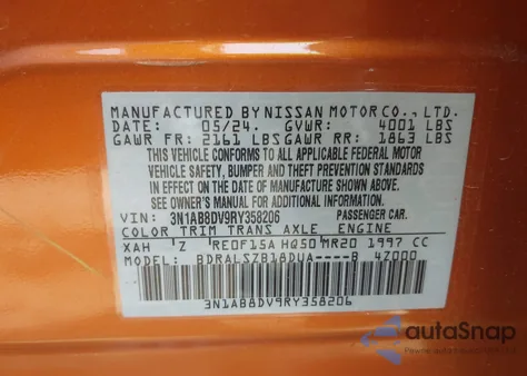 2024 Nissan Sentra Sr Xtronic Cvt z USA, uszkodzony, nr VIN 3N1AB8DV9RY358206